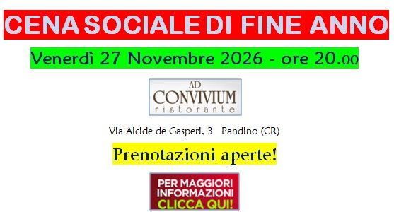 Cena Sociale di fine anno 27.11.2026